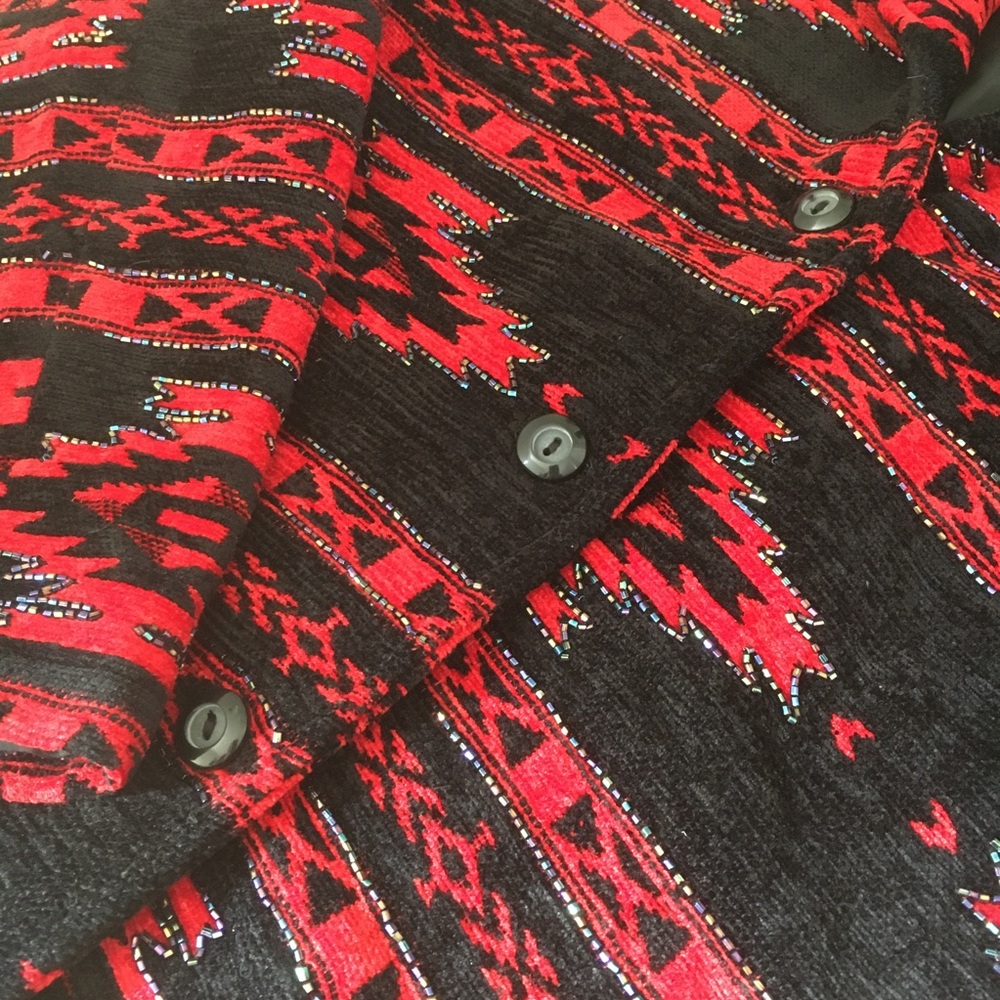 Vintage 90s Chenille Southwestern Beaded Blazer Jacket - Picture 15 of 16